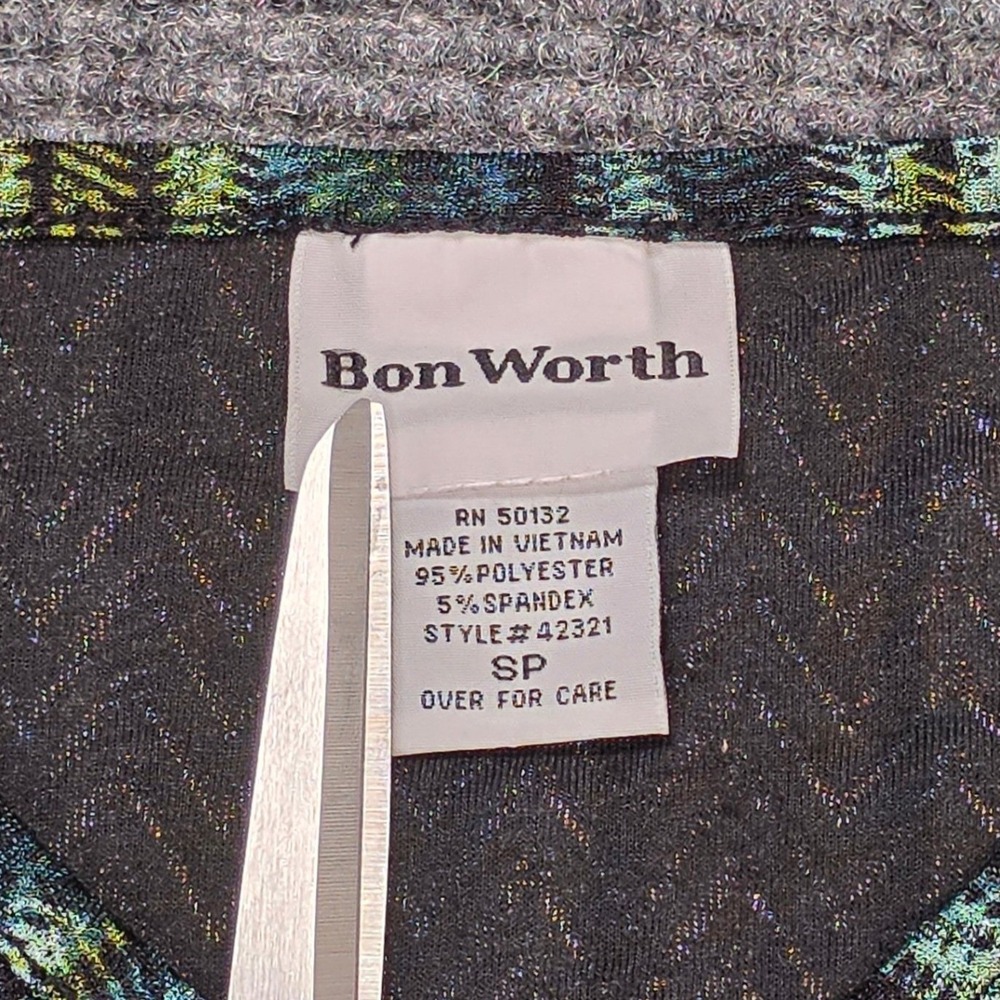 Bon Worth 3/4 Sleeve Top Women's Size SP Teal Green Abstract Stripe V-Neck - Picture 3 of 7